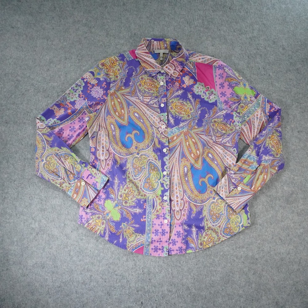 Hinson Wu Shirt Womens 8 Clarice Button Up Paisley Long Sleeve Colorful Vibrant